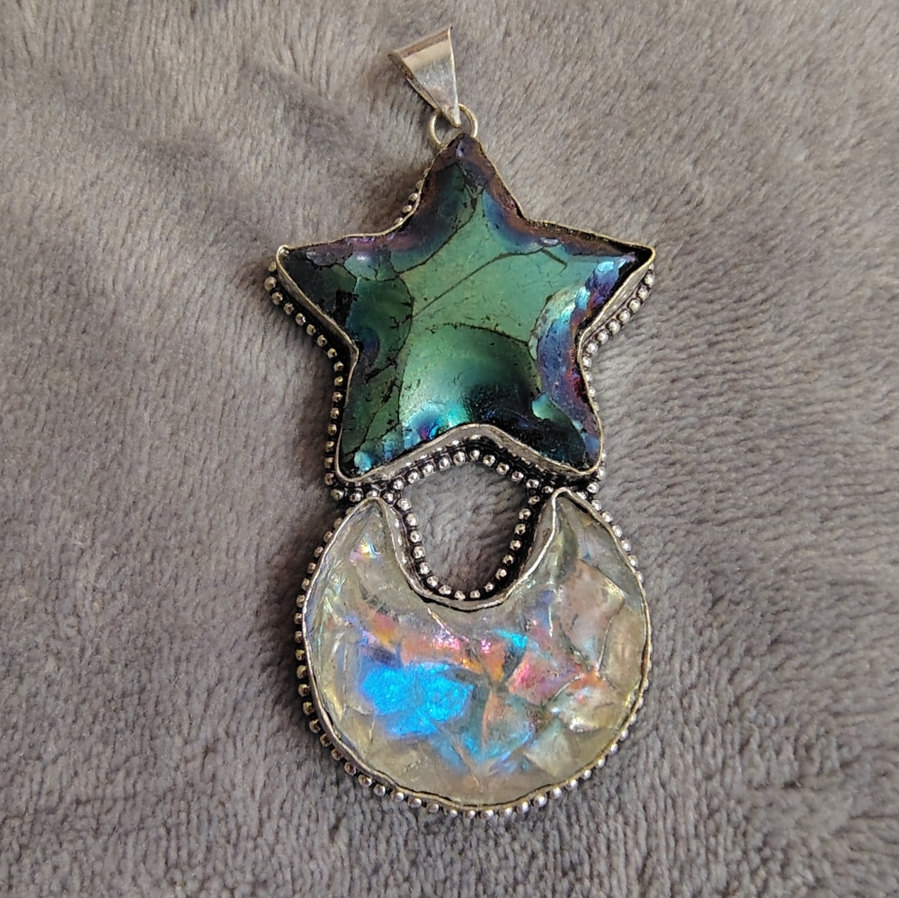 Iridescent Star & Crescent Moon Statement Pendant